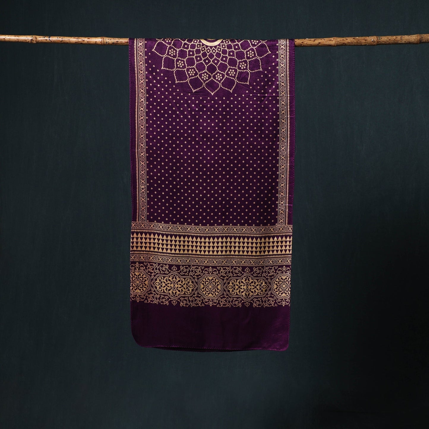 Kutch printed mashru silk stole 39 - handcrafted