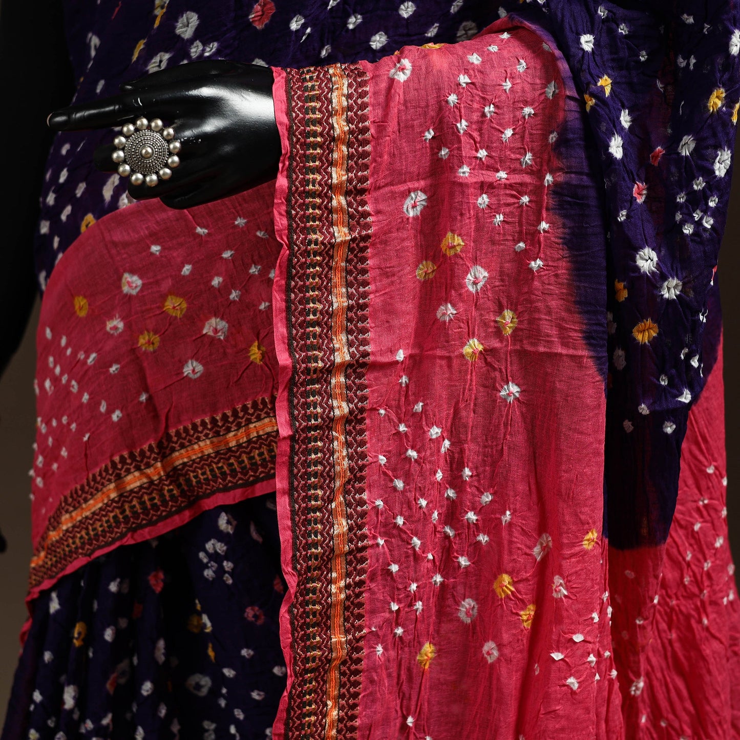 Purple - kutch tie-dye cotton bandhani saree with blouse 04