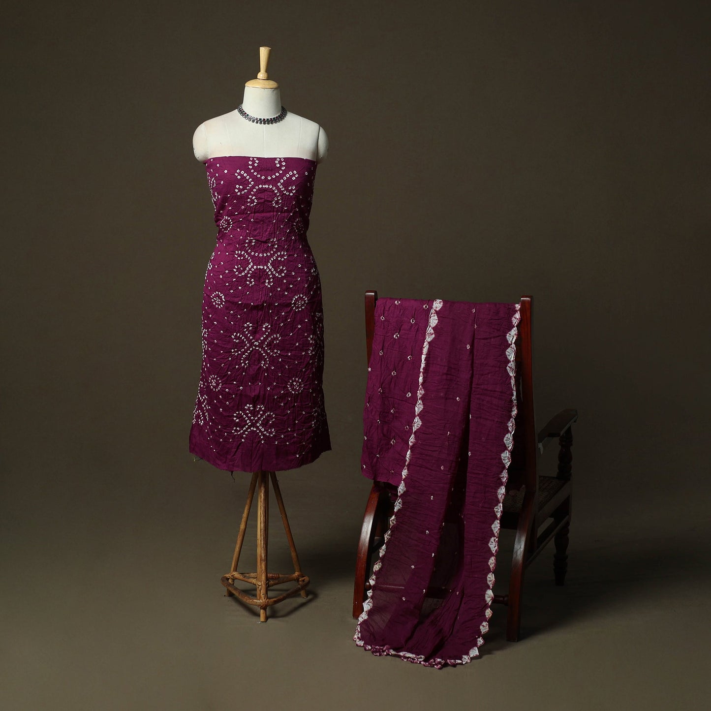 Kutch tie-dye satin cotton bandhani 3pc unstitched dress