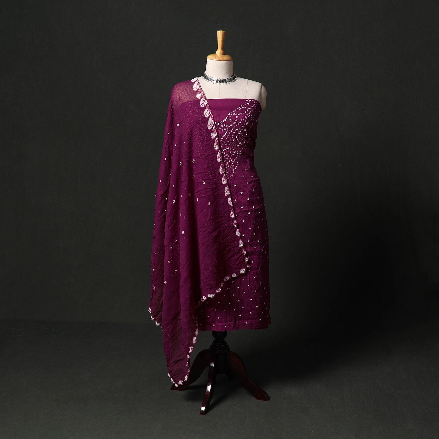 Kutch tie-dye satin cotton bandhani 3pc unstitched dress