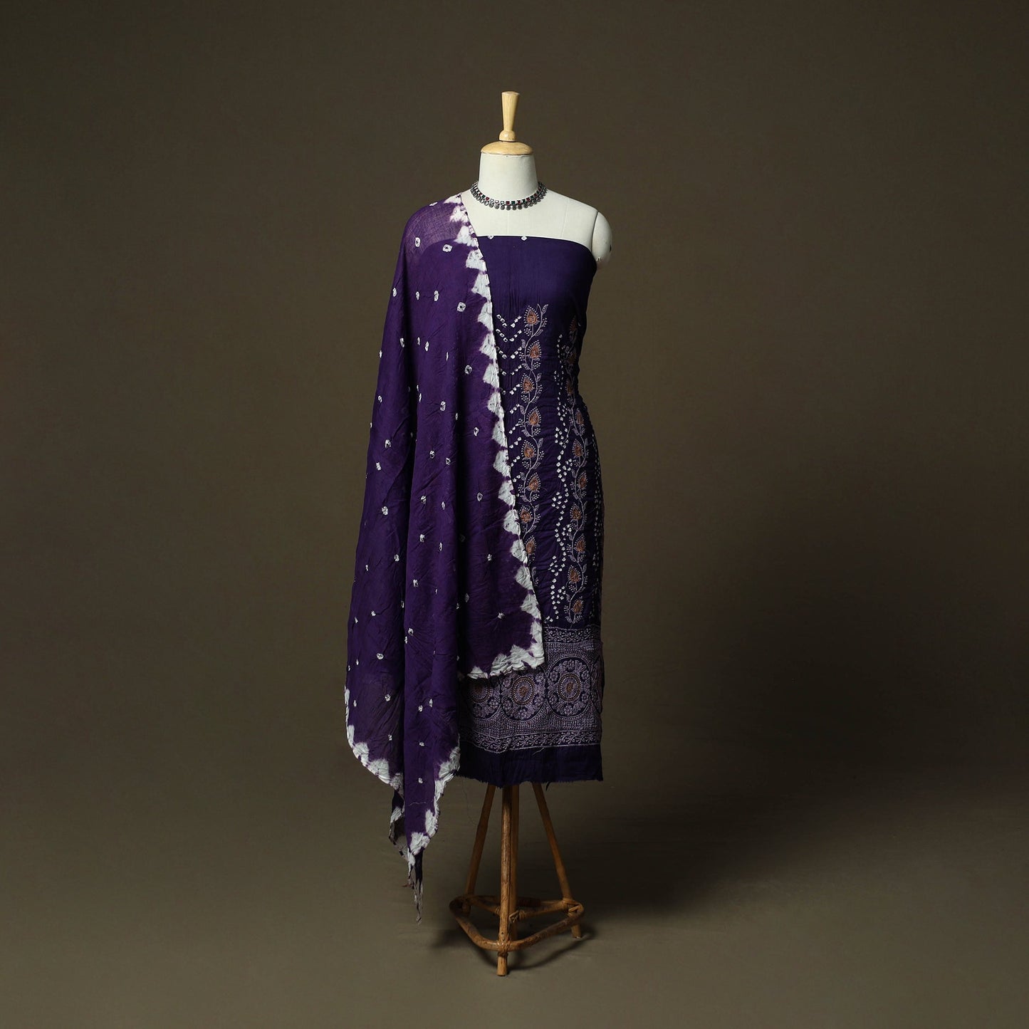 Kutch tie-dye satin cotton bandhani 3pc unstitched dress