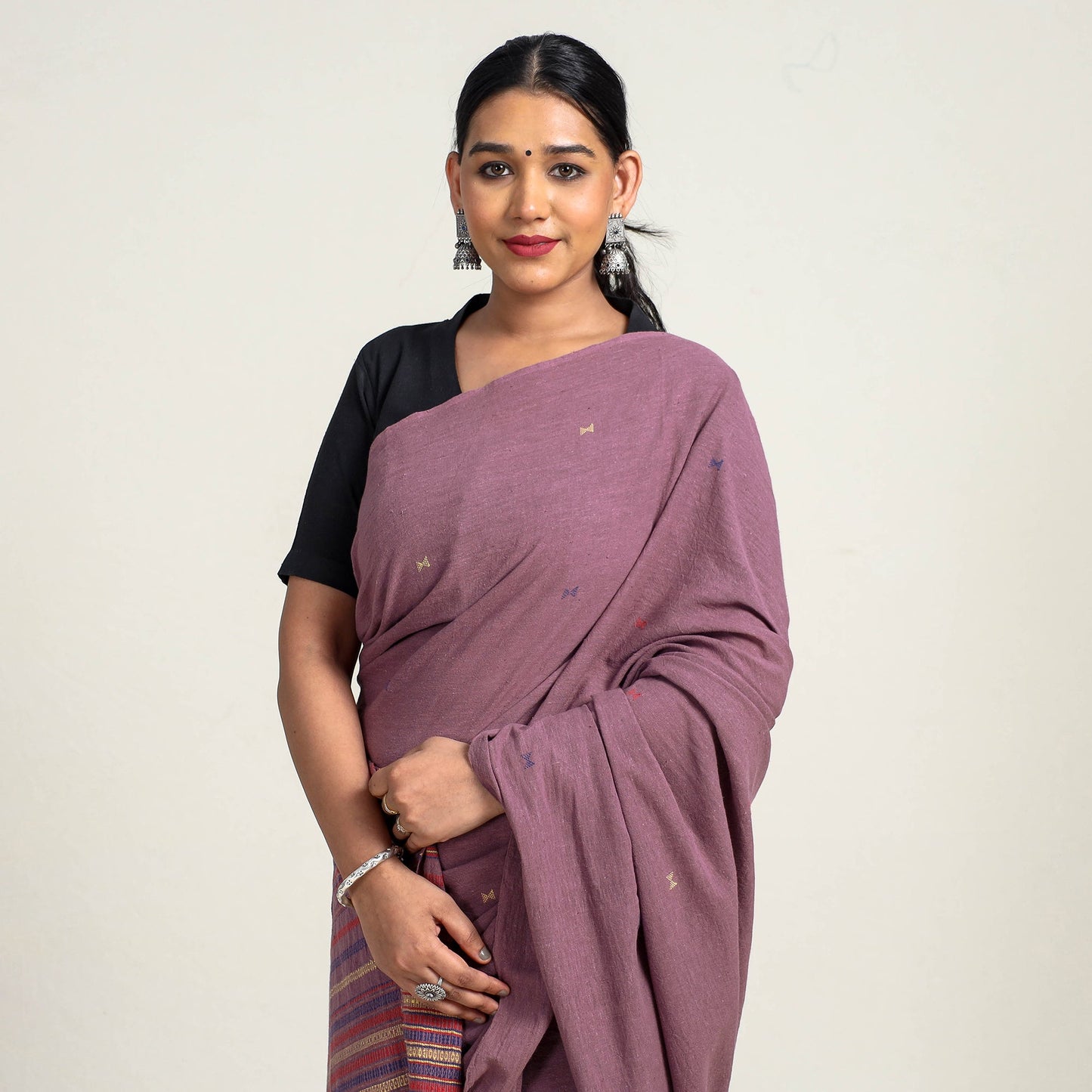 Kutch Weaving Handloom Organic Kala Cotton Saree with Tassels