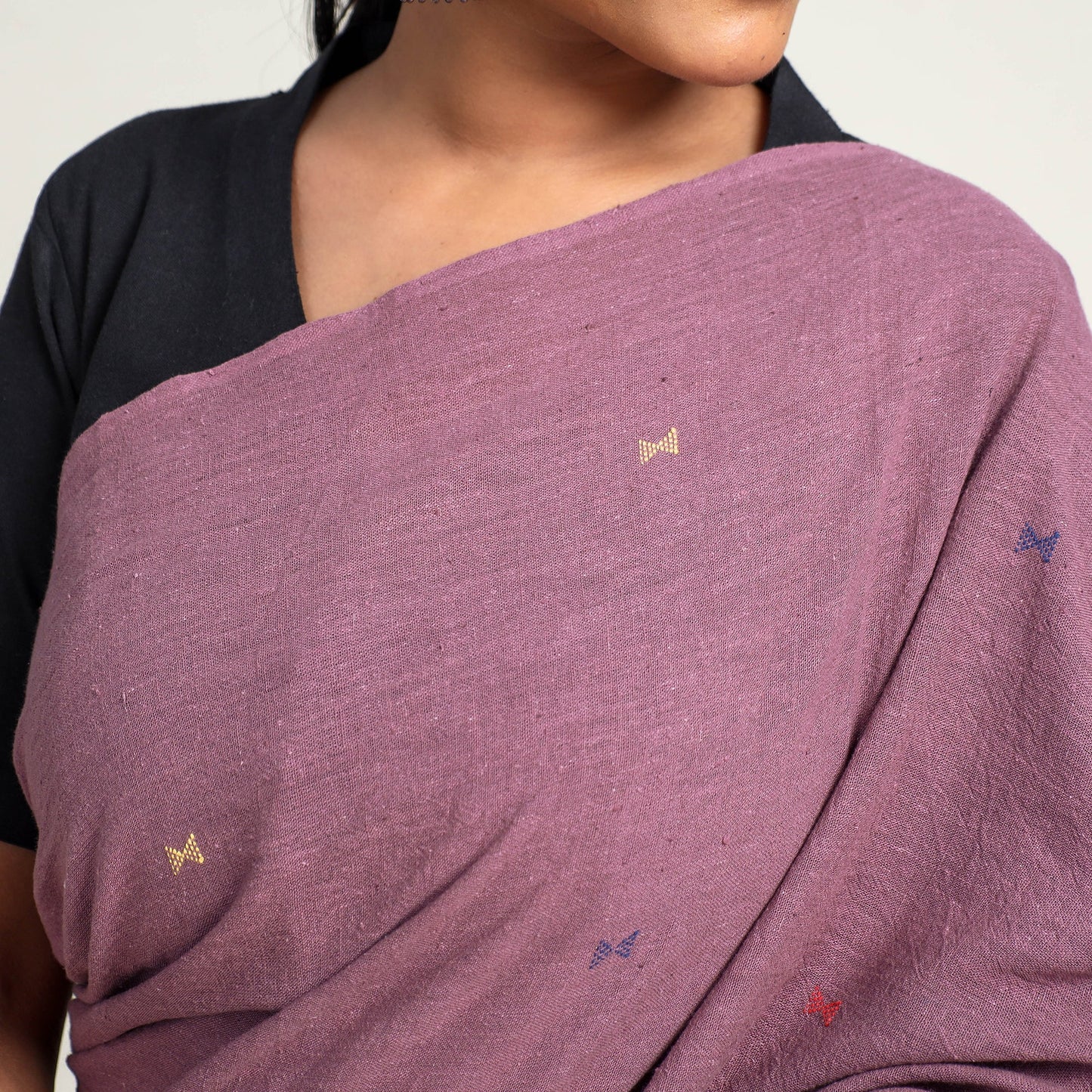 Kutch Weaving Handloom Organic Kala Cotton Saree with Tassels