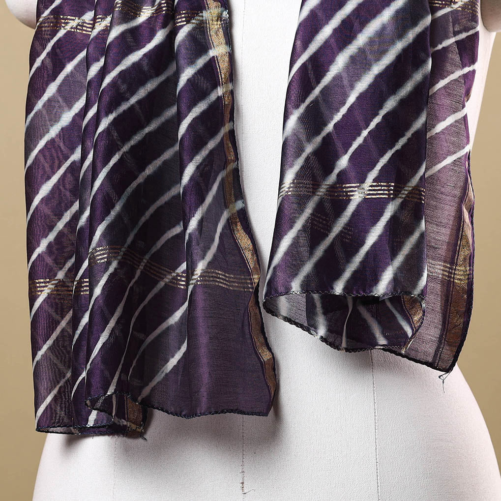 Leheriya Tie-Dye Chanderi Silk Handloom Stole with Zari Border 51 Online at iTokri.com