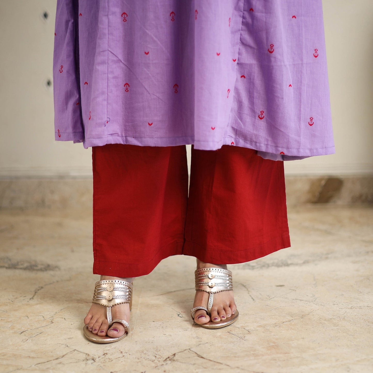 Purple A-Line Cotton Jacquard Kurta