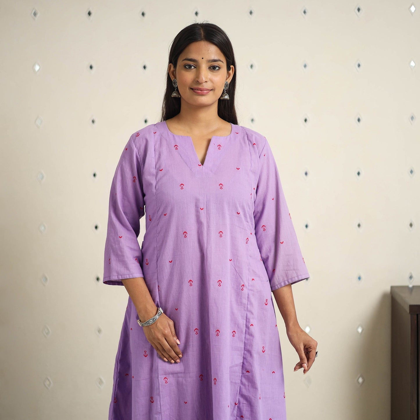 Purple A-Line Cotton Jacquard Kurta