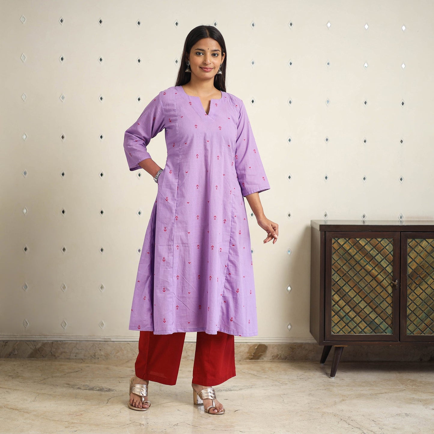 Purple A-Line Cotton Jacquard Kurta