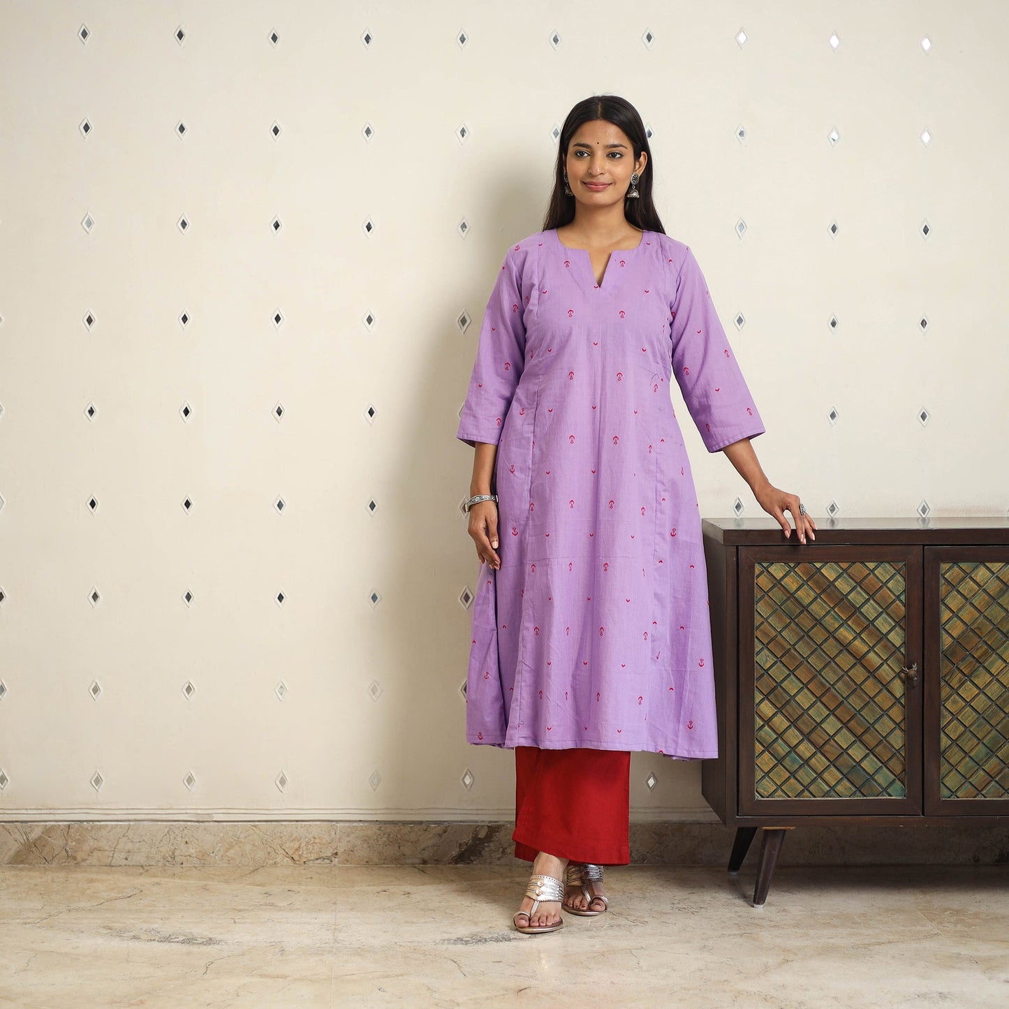Purple A-Line Cotton Jacquard Kurta