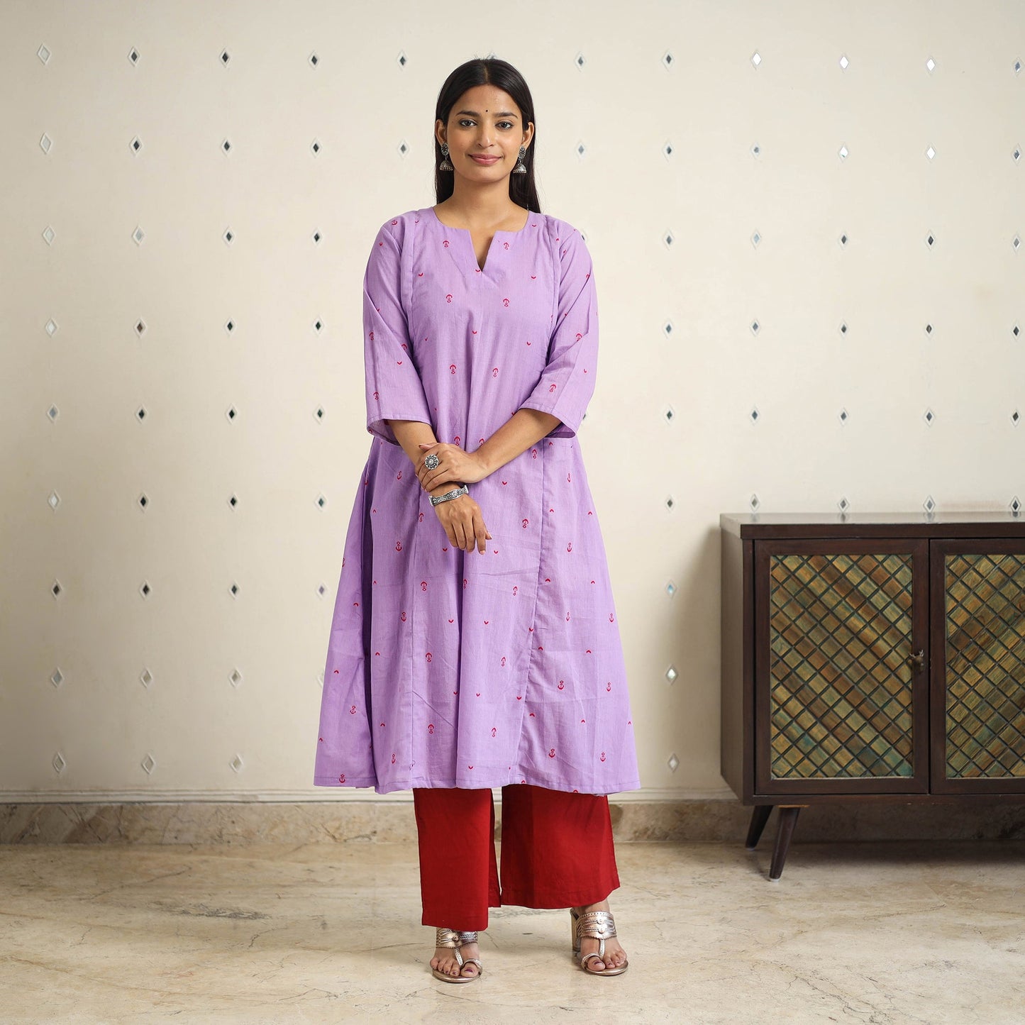 Purple A-Line Cotton Jacquard Kurta