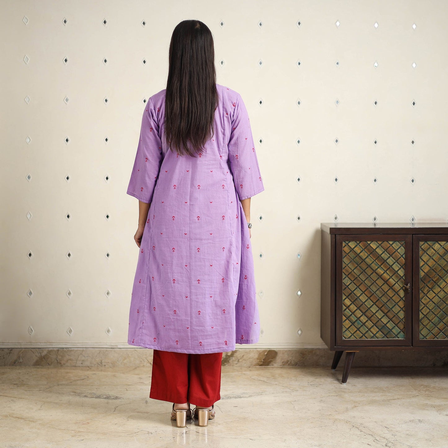 Purple A-Line Cotton Jacquard Kurta