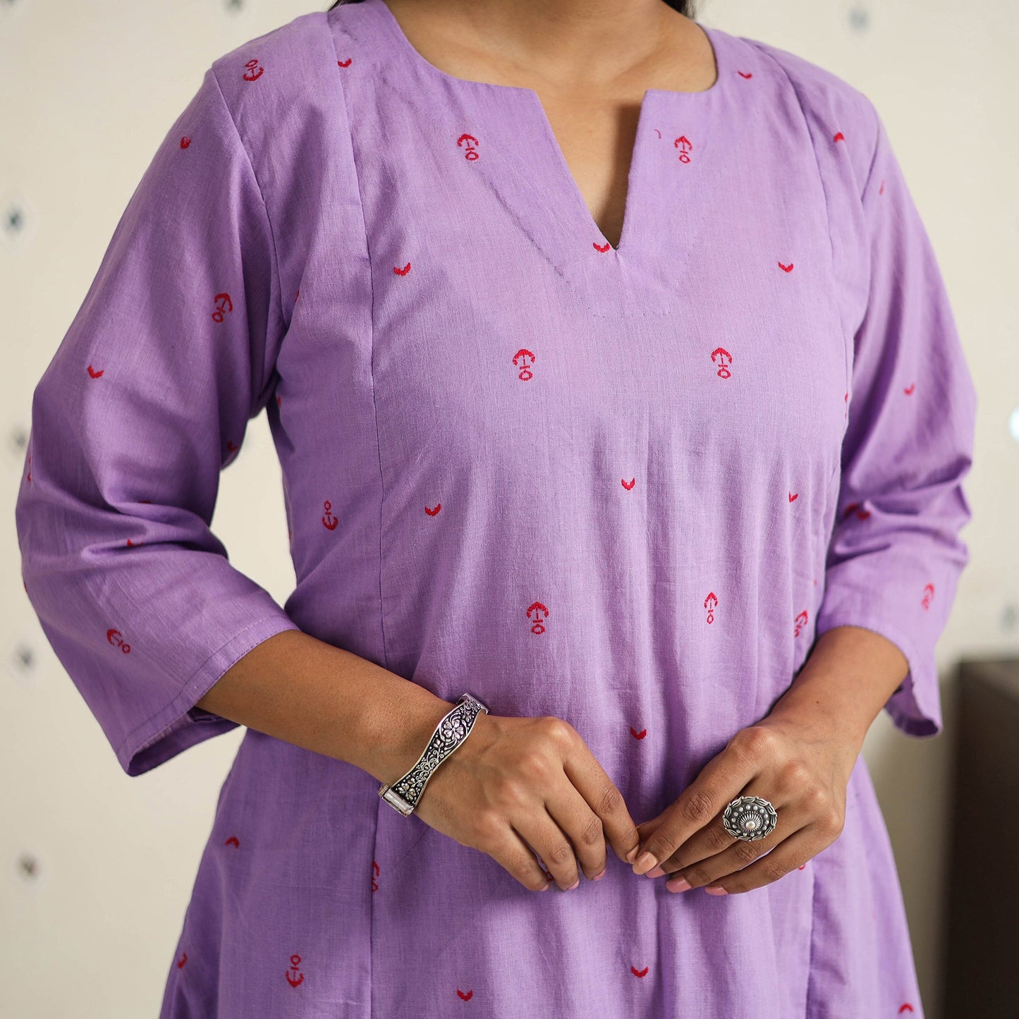 Purple A-Line Cotton Jacquard Kurta