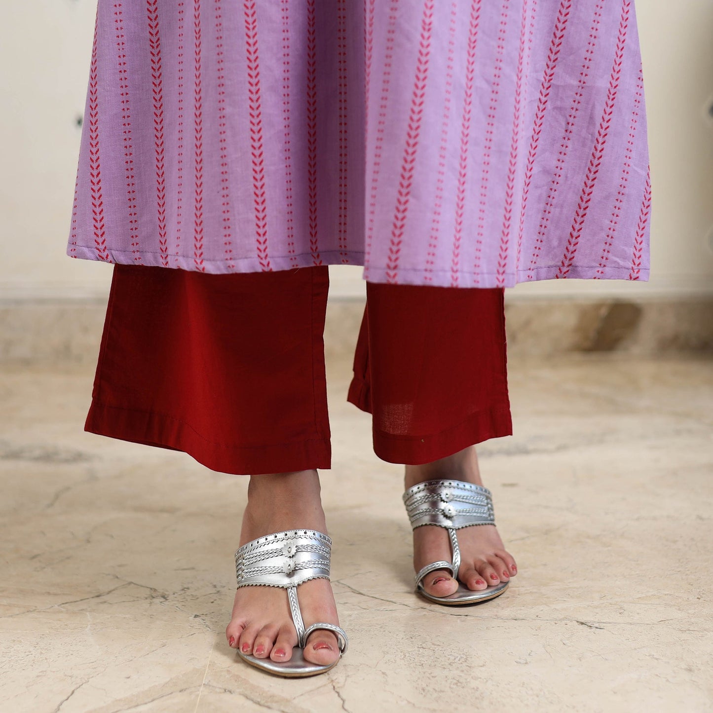 Purple A-Line Cotton Jacquard Kurta