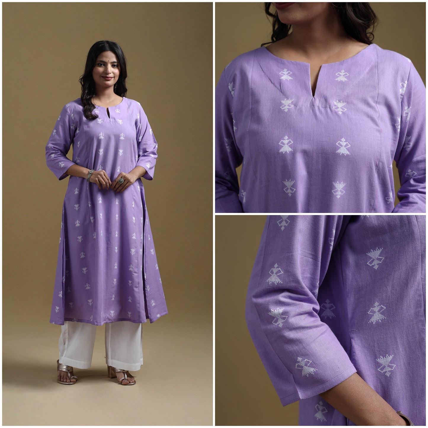 A-line cotton jacquard kurta for women 02 - handcrafted