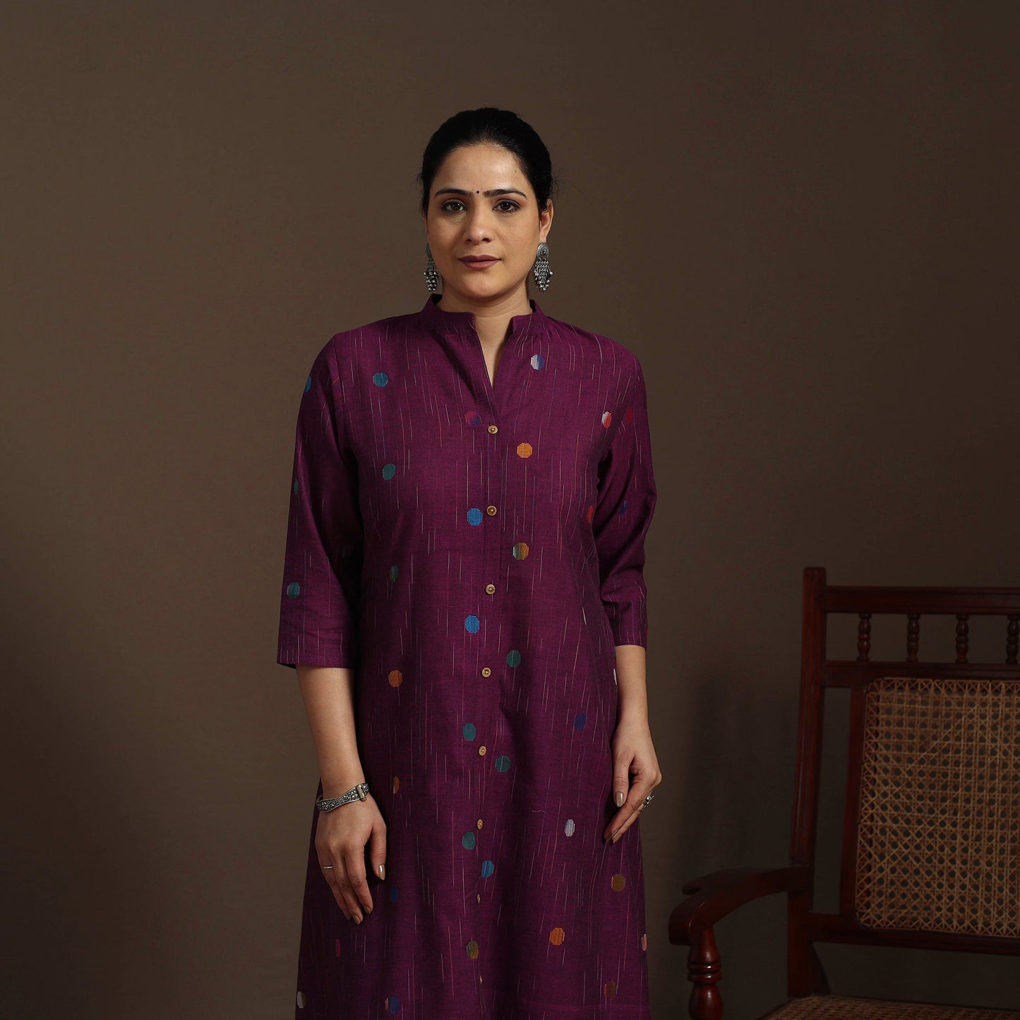 A-line cotton jacquard kurta for women 06 - handcrafted