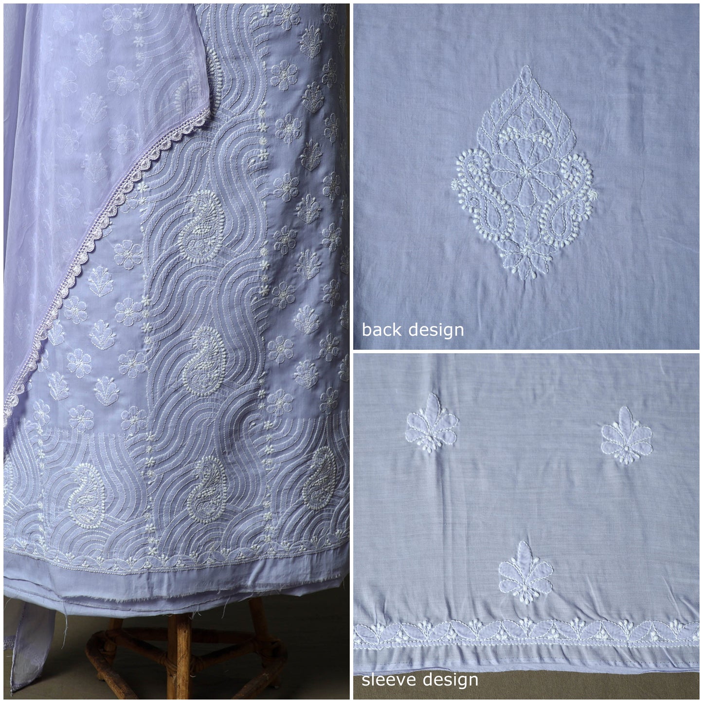 Lucknowi hand embroidered cotton chikankari 3pc unstitched