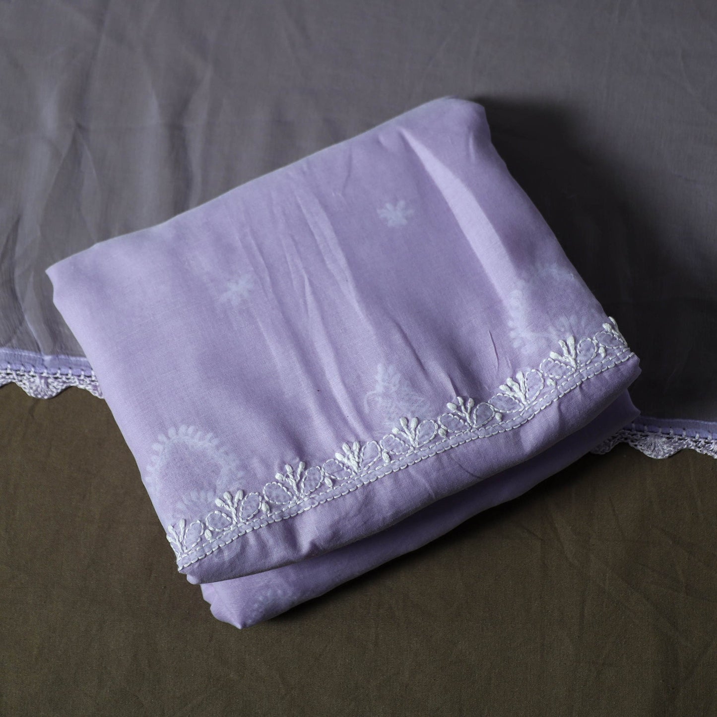 Purple - lucknowi hand embroidered cotton chikankari 3pc