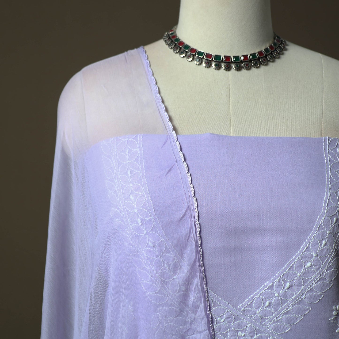 Purple - lucknowi hand embroidered cotton chikankari 3pc