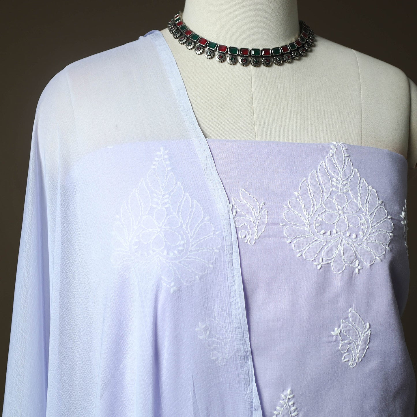Lucknowi hand embroidered cotton chikankari 3pc unstitched