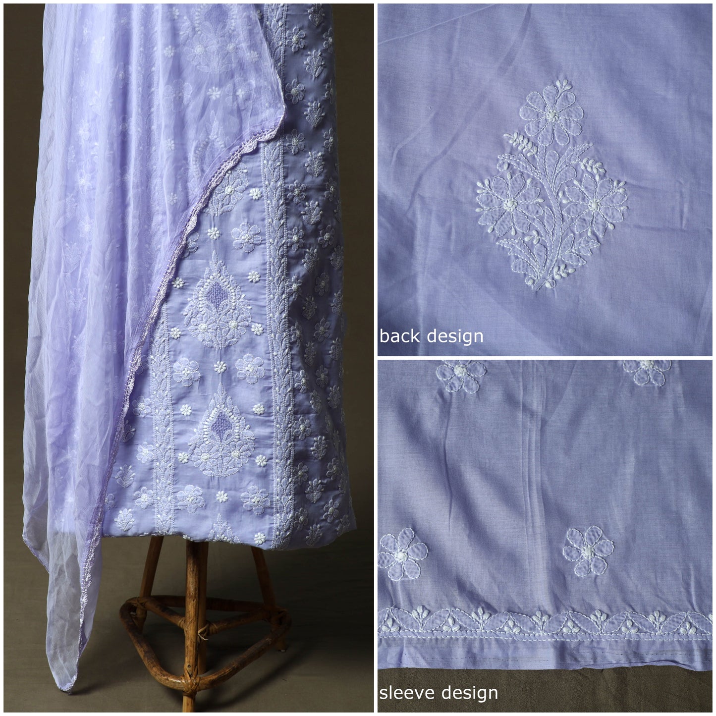 Purple - lucknowi hand embroidered cotton chikankari 3pc
