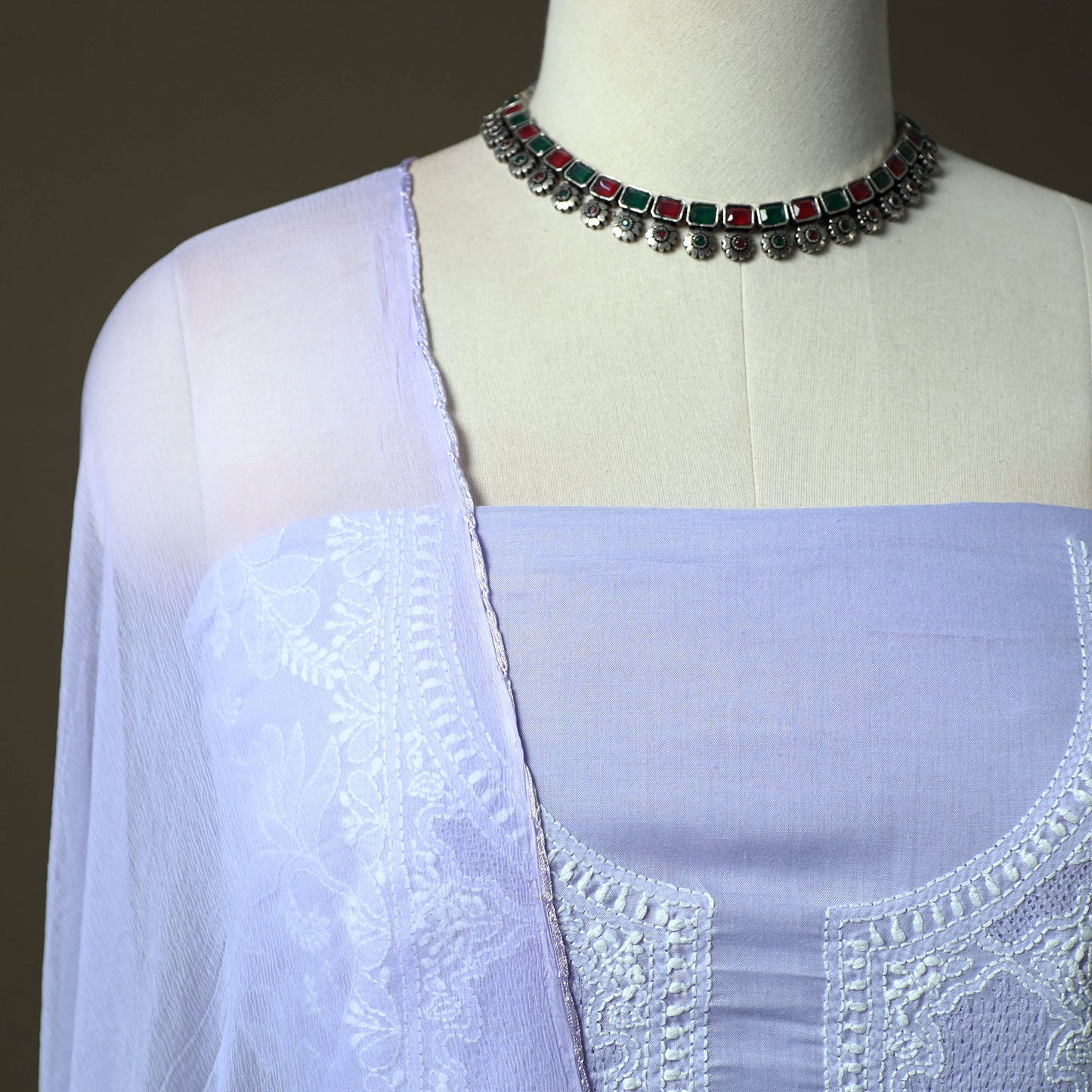 Lucknowi hand embroidered cotton chikankari 3pc unstitched