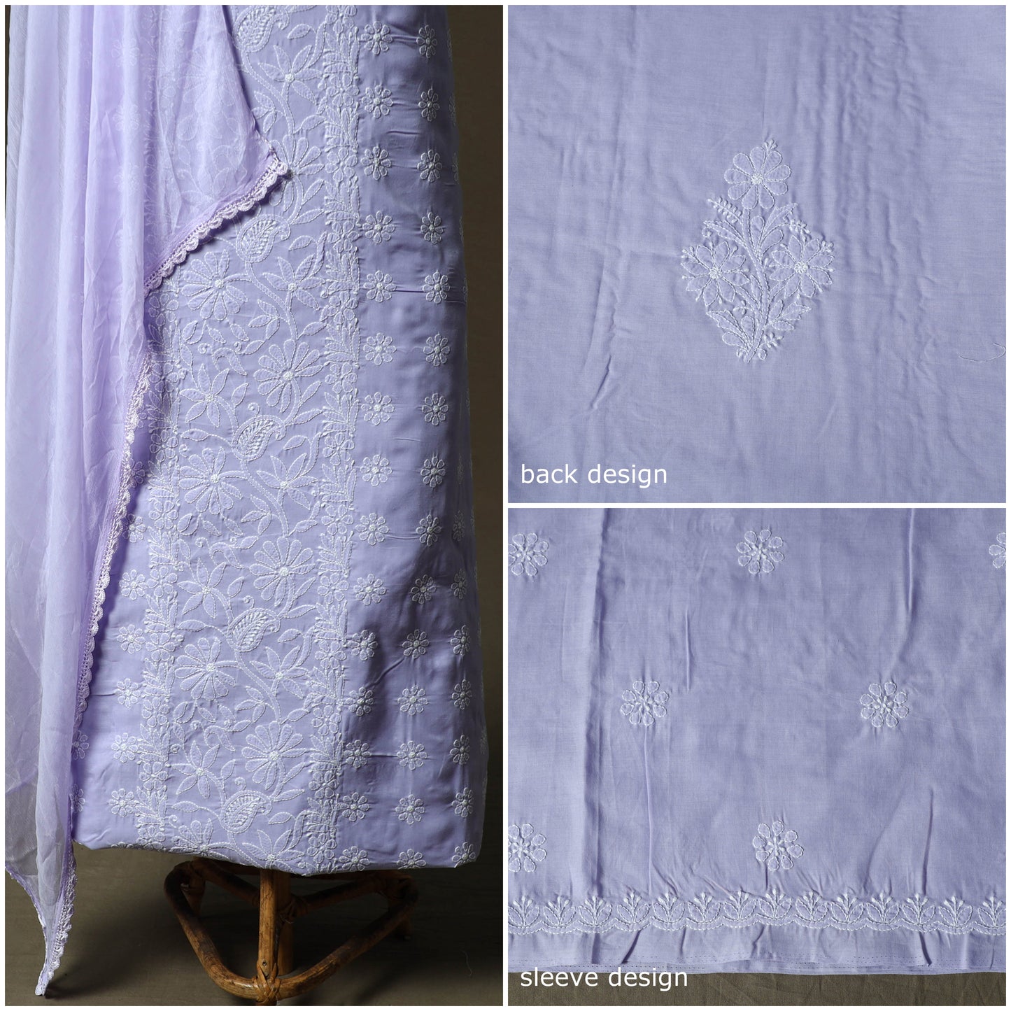 Purple - lucknowi hand embroidered cotton chikankari 3pc
