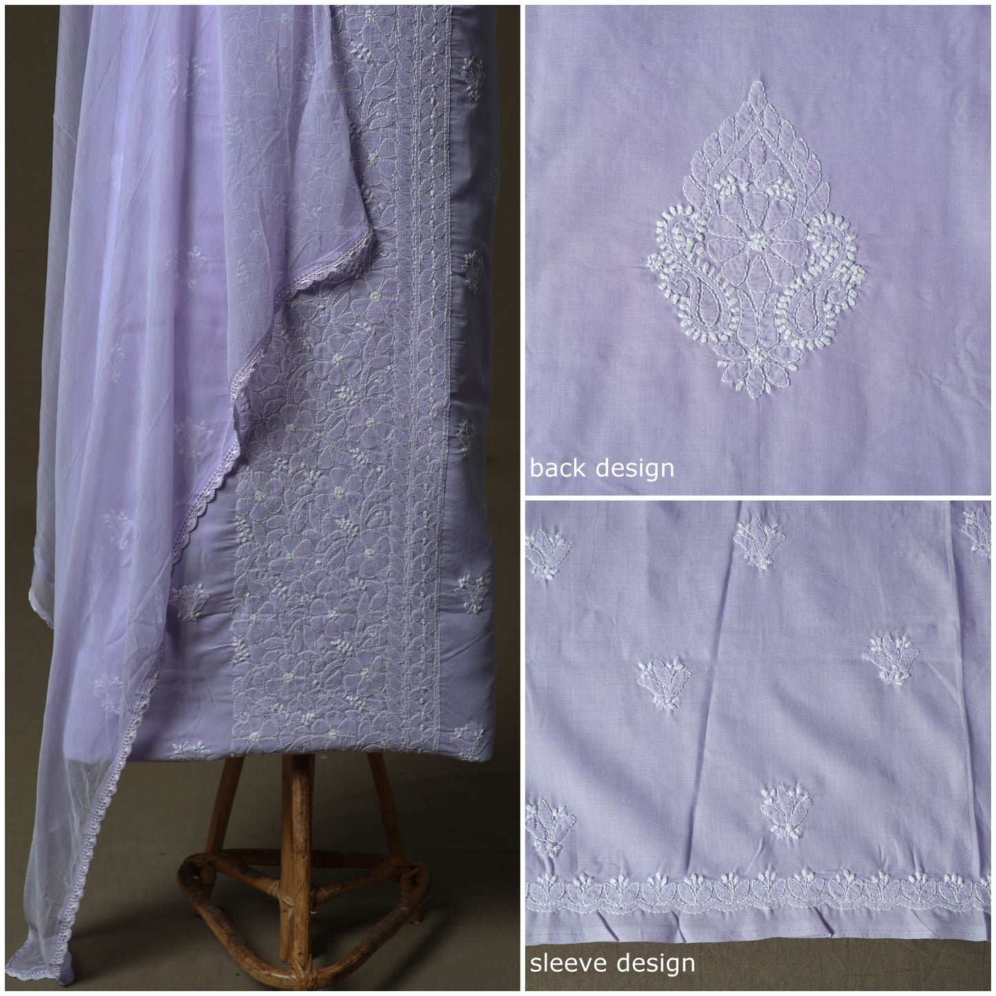 Purple - lucknowi hand embroidered cotton chikankari 3pc