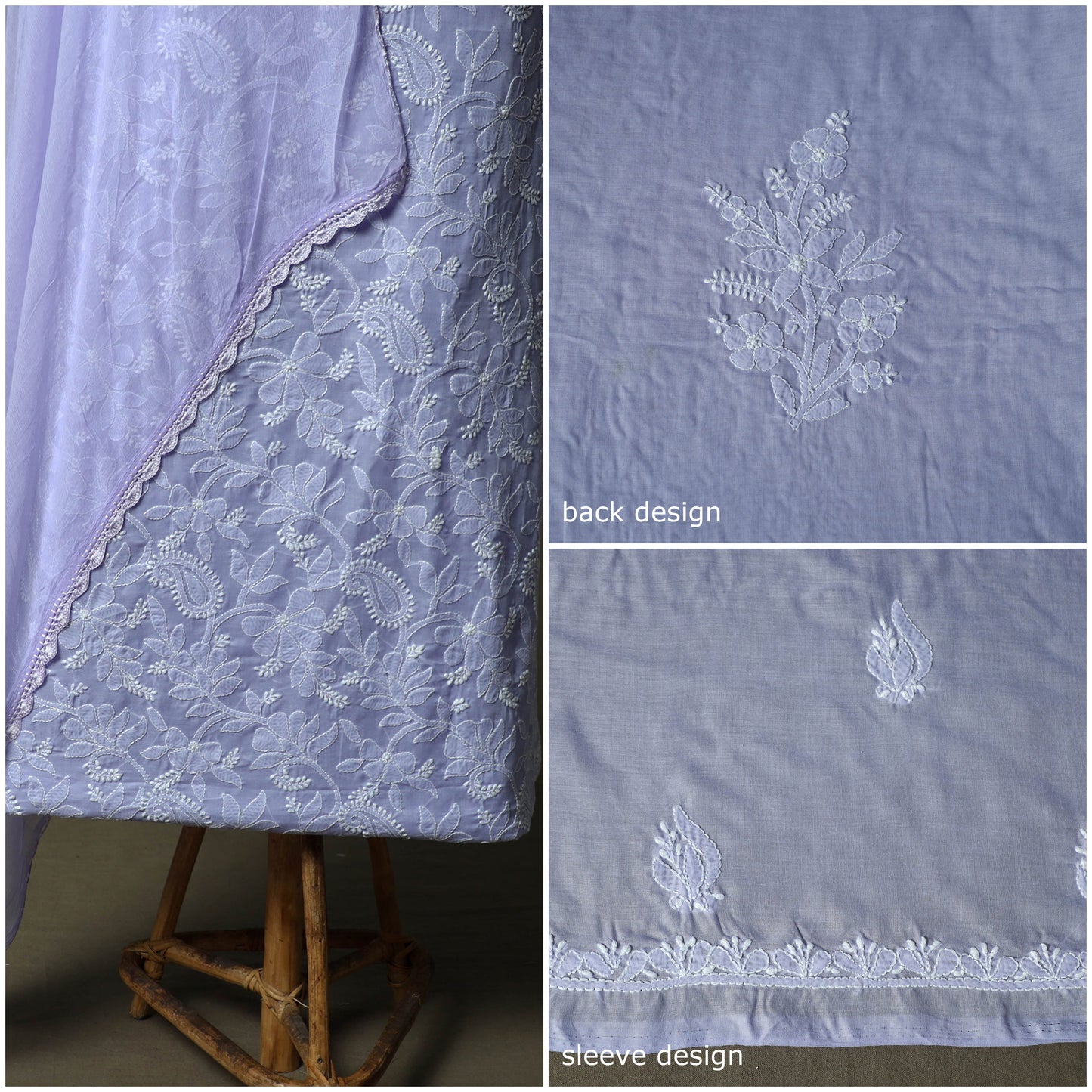 Lucknowi hand embroidered cotton chikankari 3pc unstitched