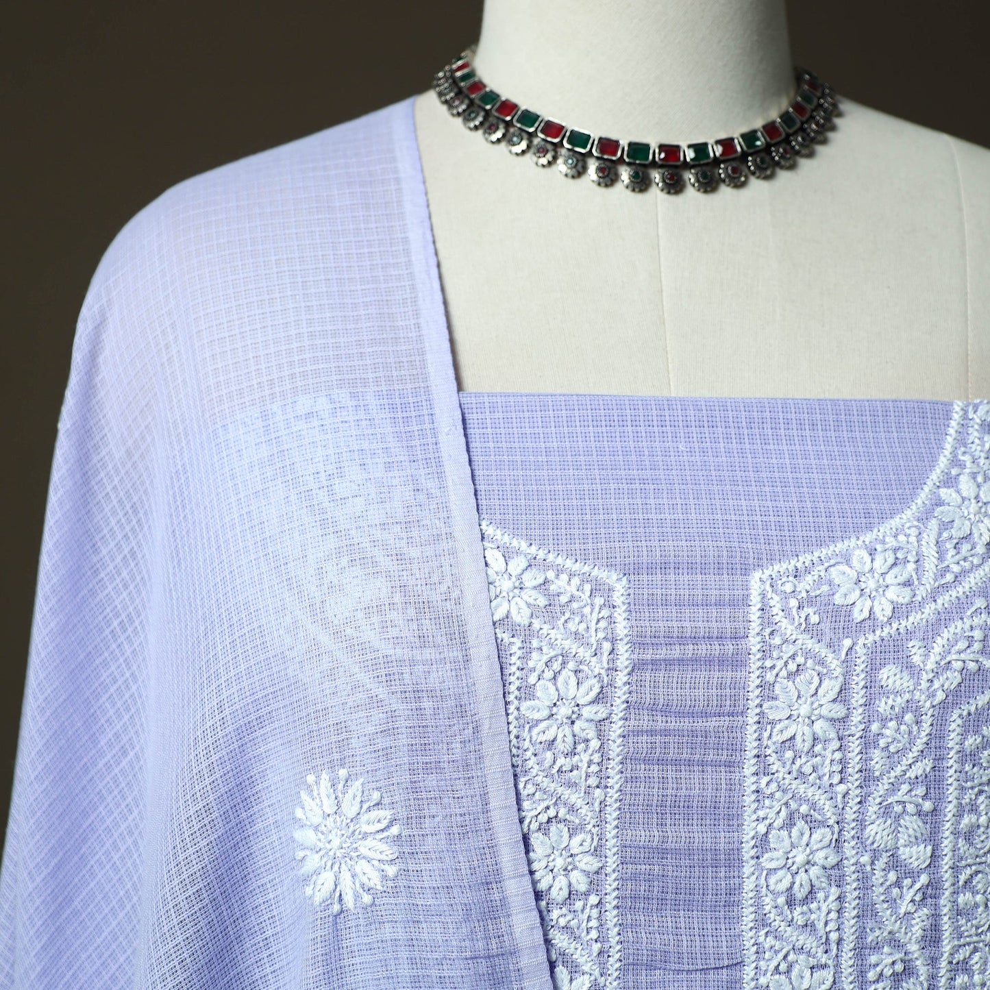 Lucknowi hand embroidered kota doria cotton chikankari 2pc