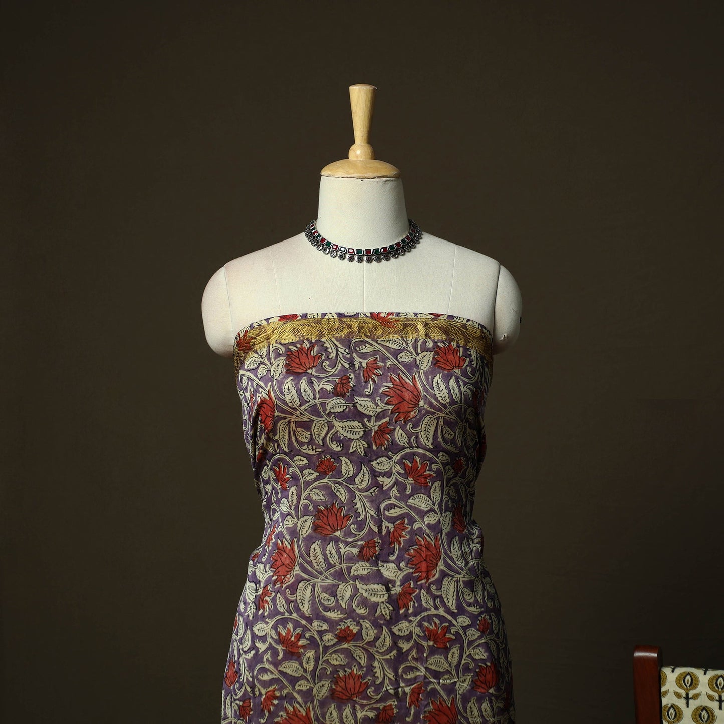 Maheshwari silk hand block bagru print 3pc unstitched dress