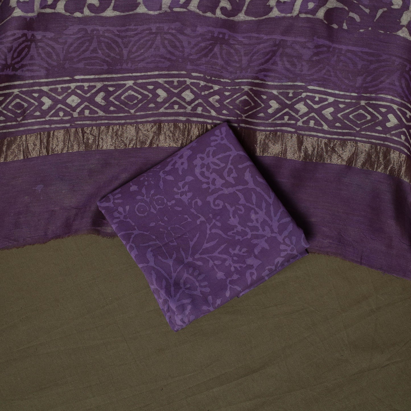Maheshwari silk hand block bagru print 3pc unstitched dress