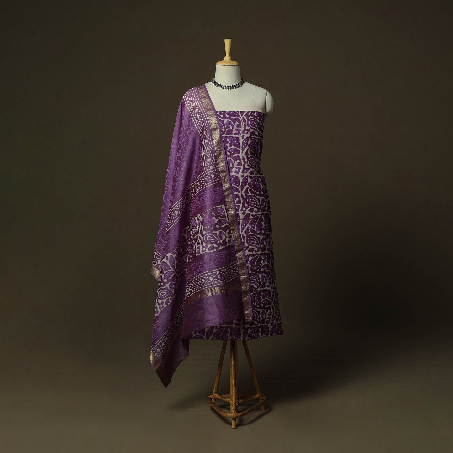 Maheshwari silk hand block bagru print 3pc unstitched dress