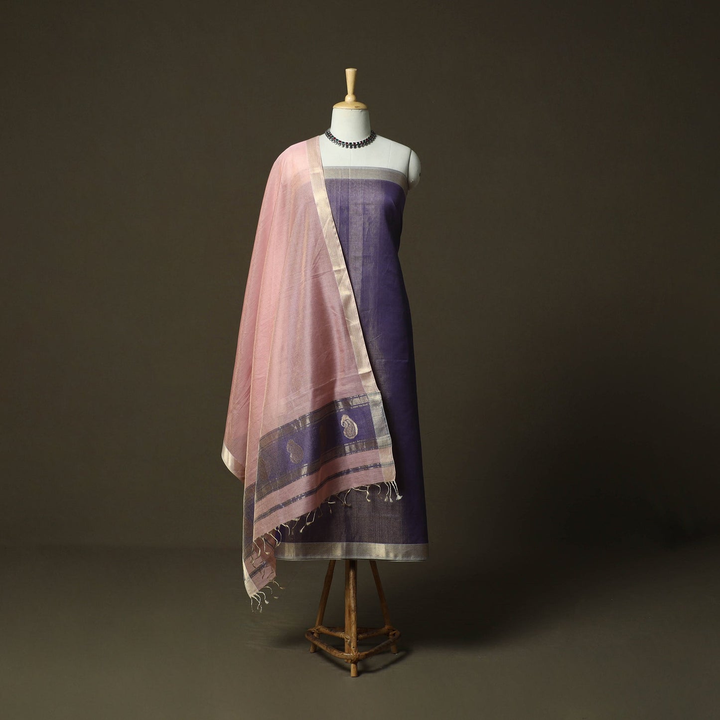 Maheshwari silk tissue zari handloom 2pc unstitched dress