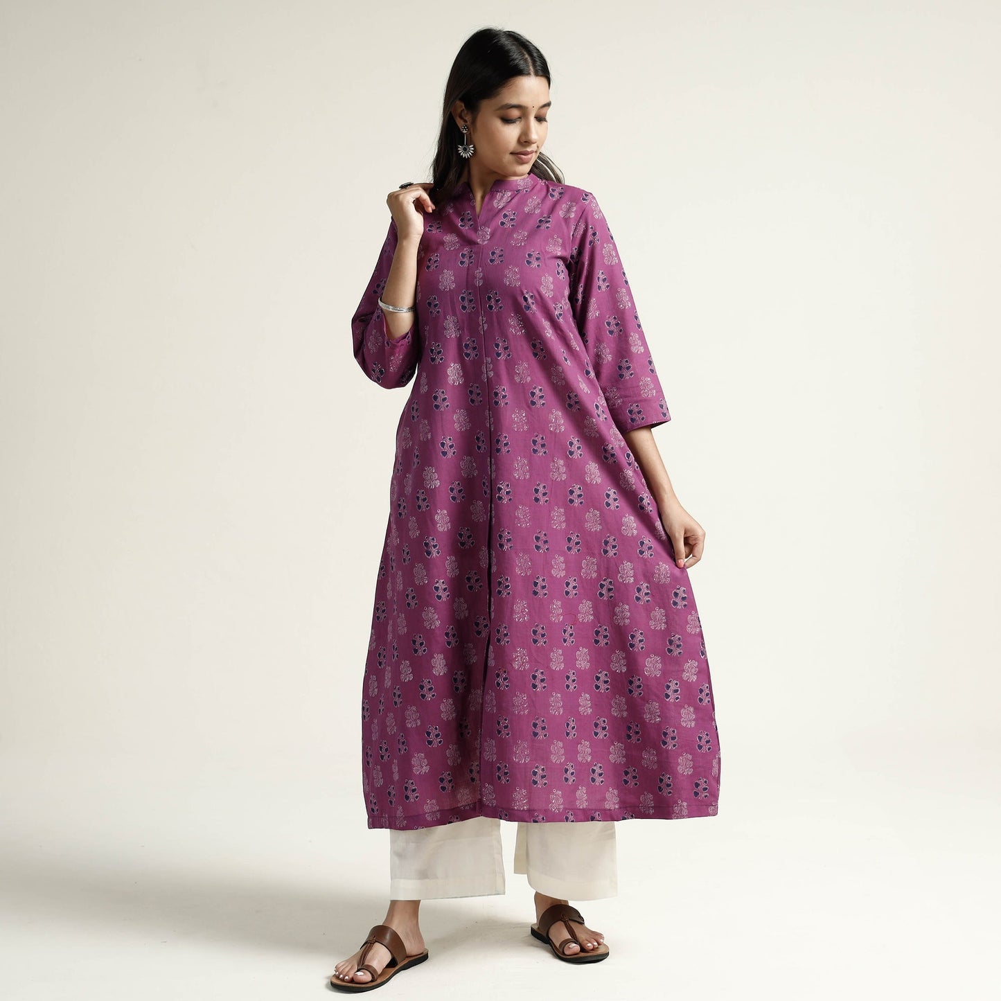 Block Print Handwoven Cotton A-Line Mangalagiri Kurta 11