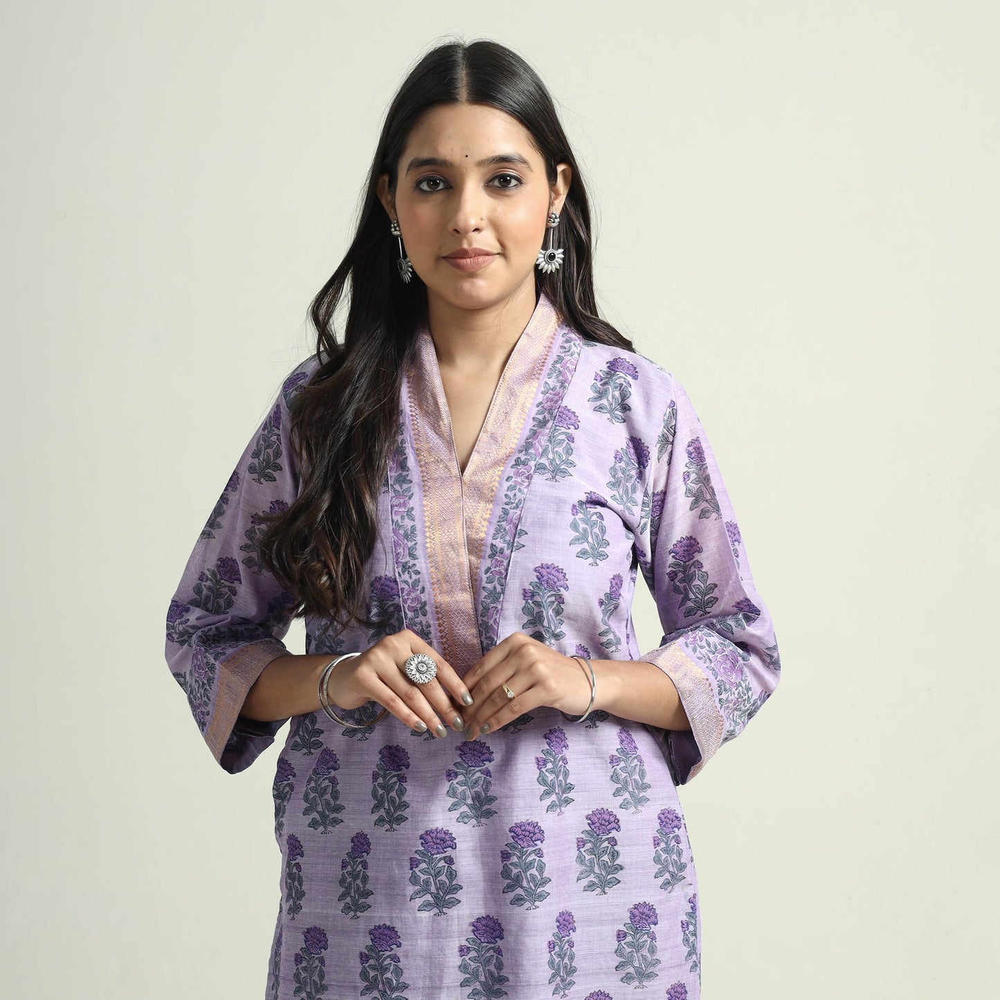 Buy Mangalagiri Block Printed Handloom Cotton Kurta with Palazzo & Dupatta Set Online at iTokri.com