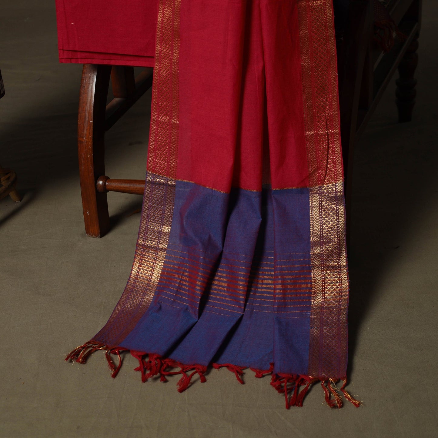 Mangalagiri cotton 3pc unstitched dress material with zari