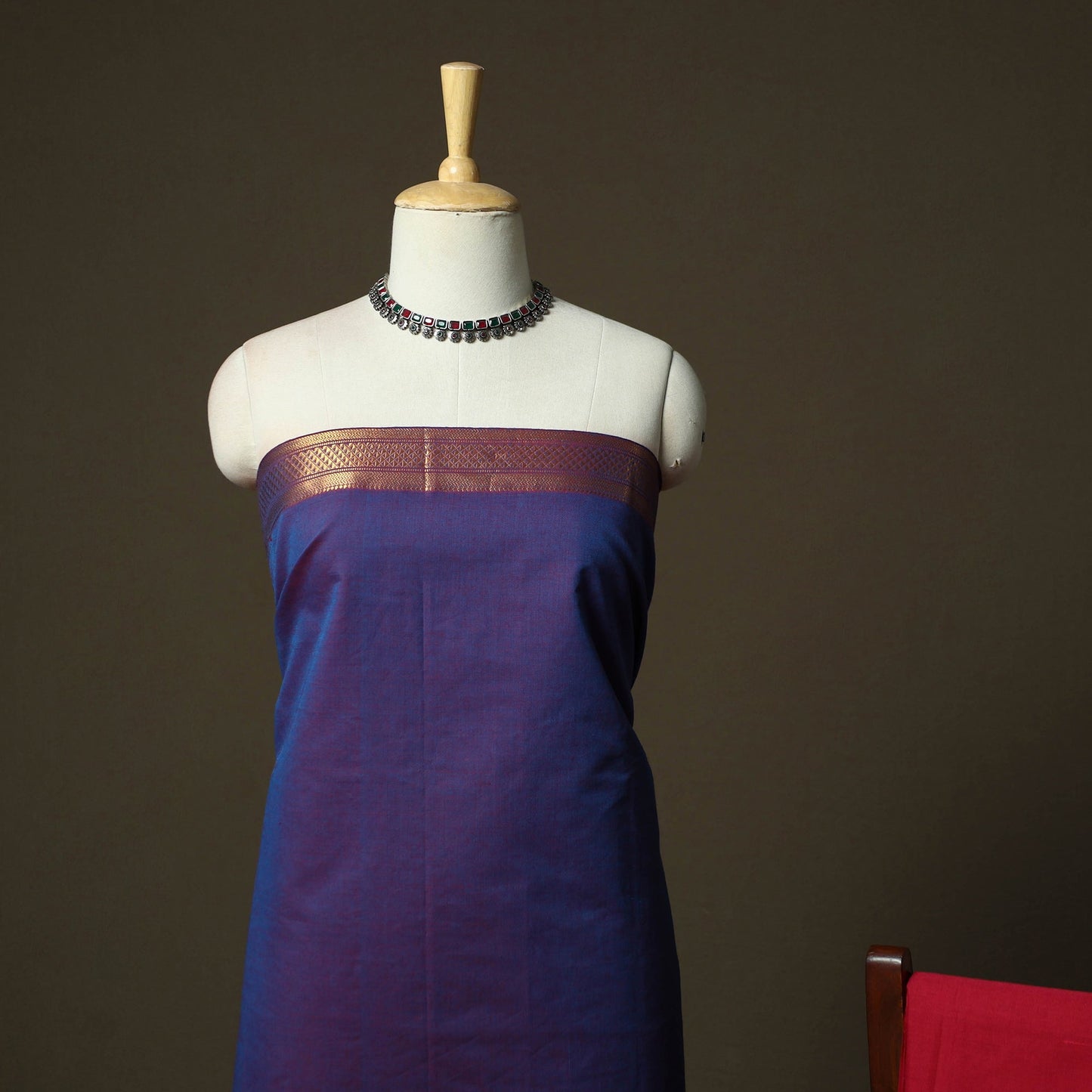 Mangalagiri cotton 3pc unstitched dress material with zari