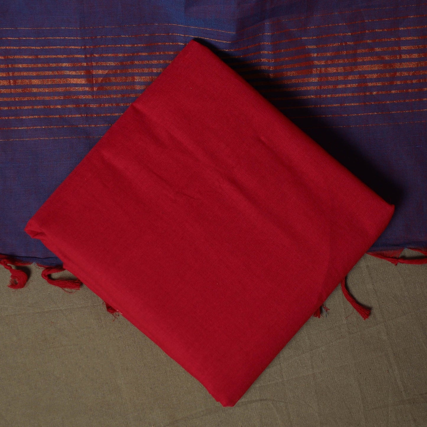 Mangalagiri cotton 3pc unstitched dress material with zari