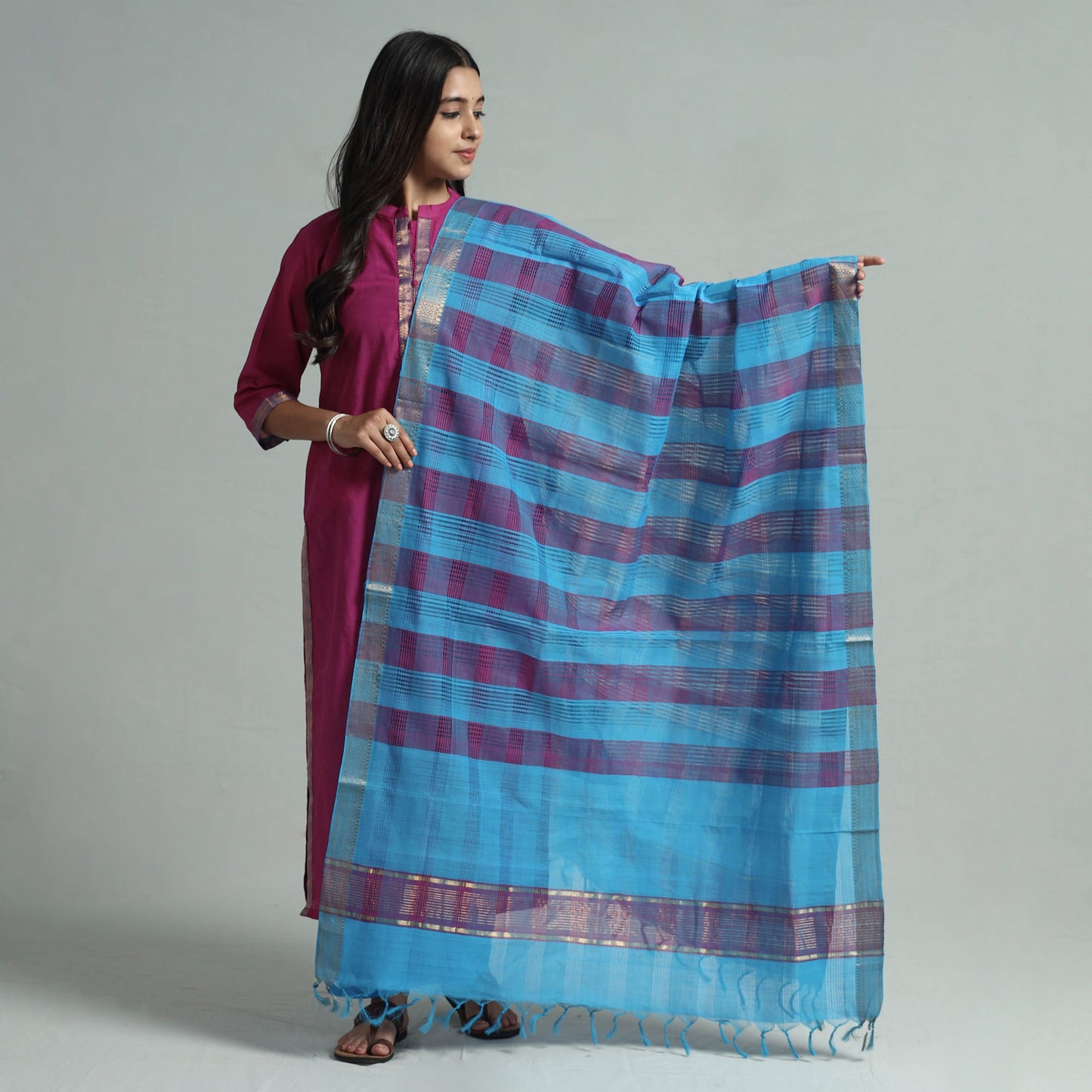 Mangalagiri Kurta with Palazzo & Dupatta Set