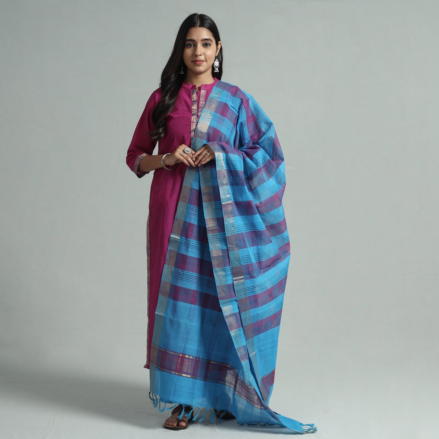 Mangalagiri Kurta with Palazzo & Dupatta Set