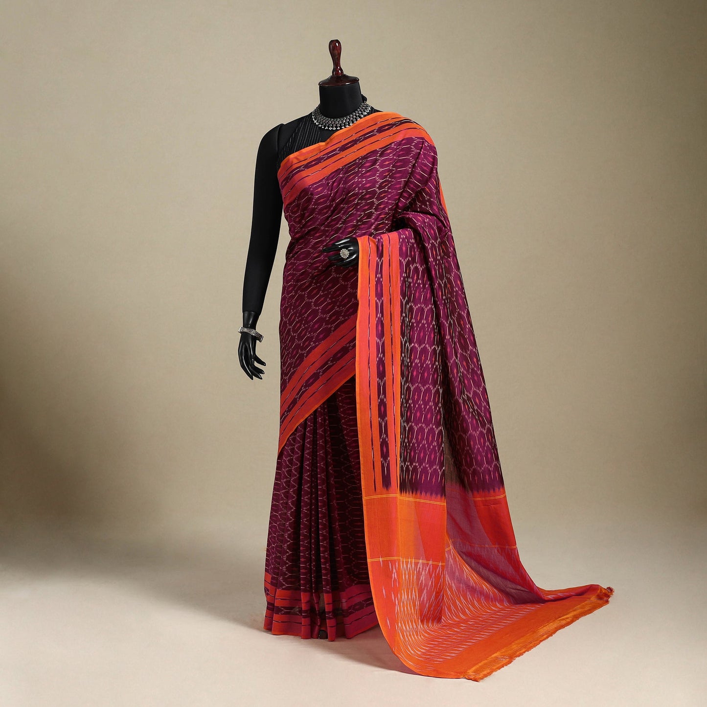 Purple - mercerised cotton handloom pochampally ikat saree