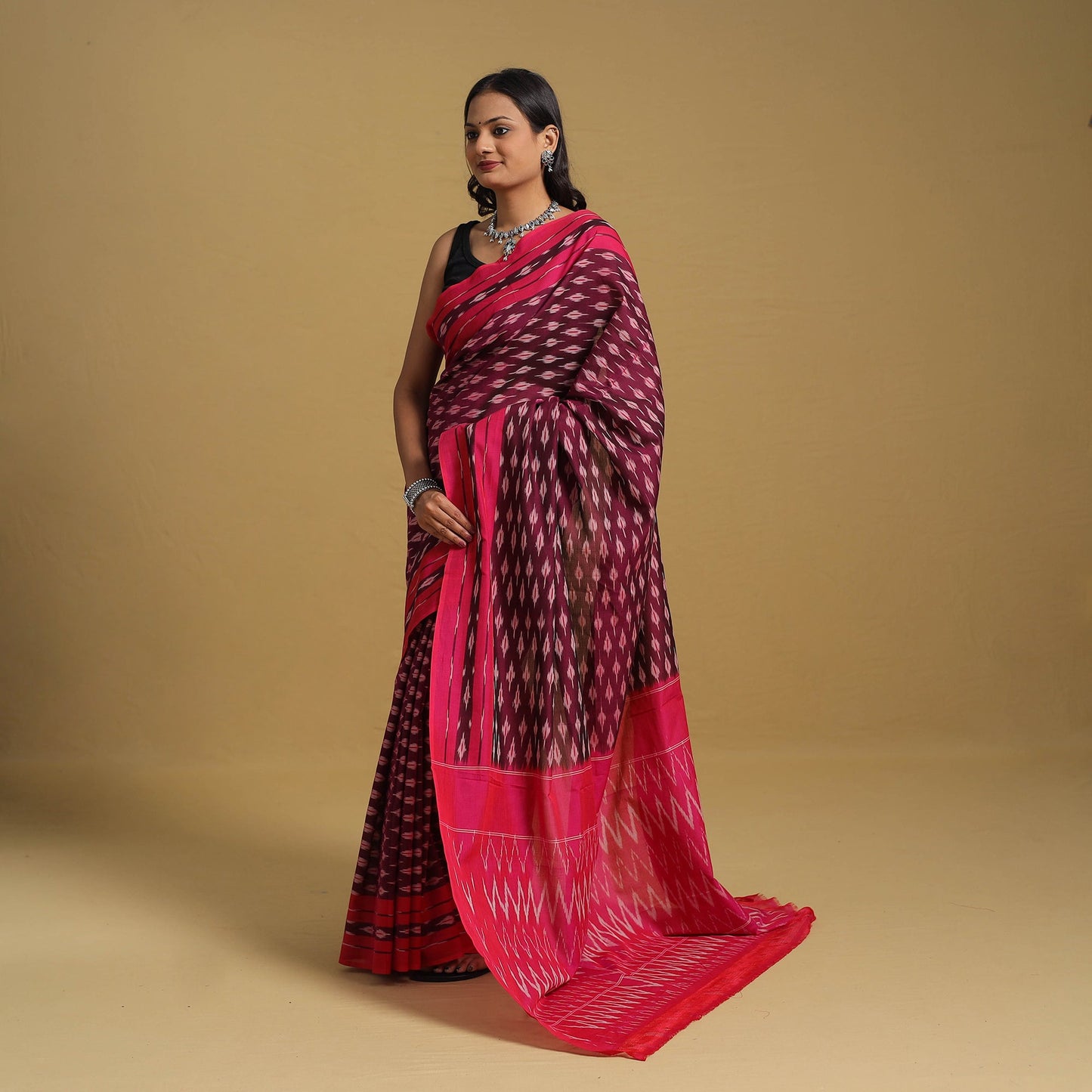Purple Mercerised Cotton Handloom Pochampally Ikat Saree