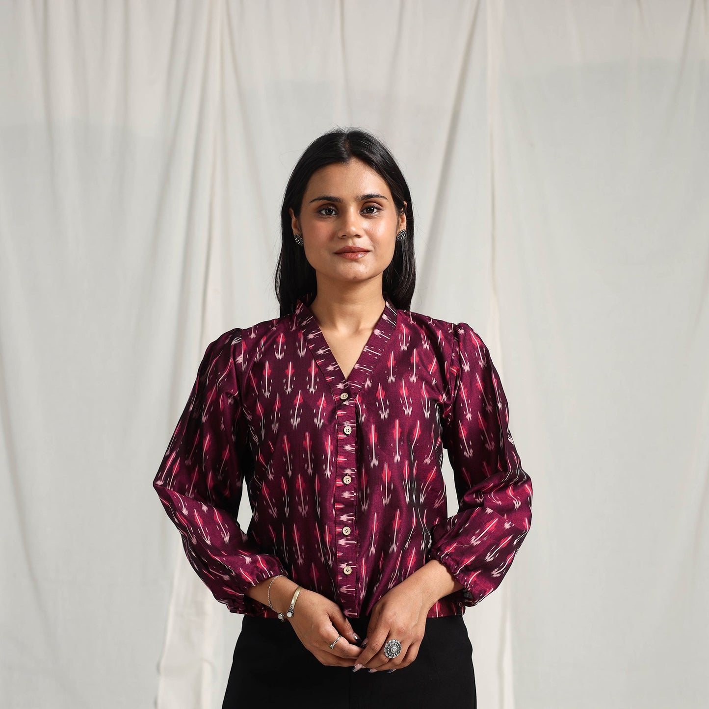 Purple Mercerised Cotton Pochampally Ikat Crop Top