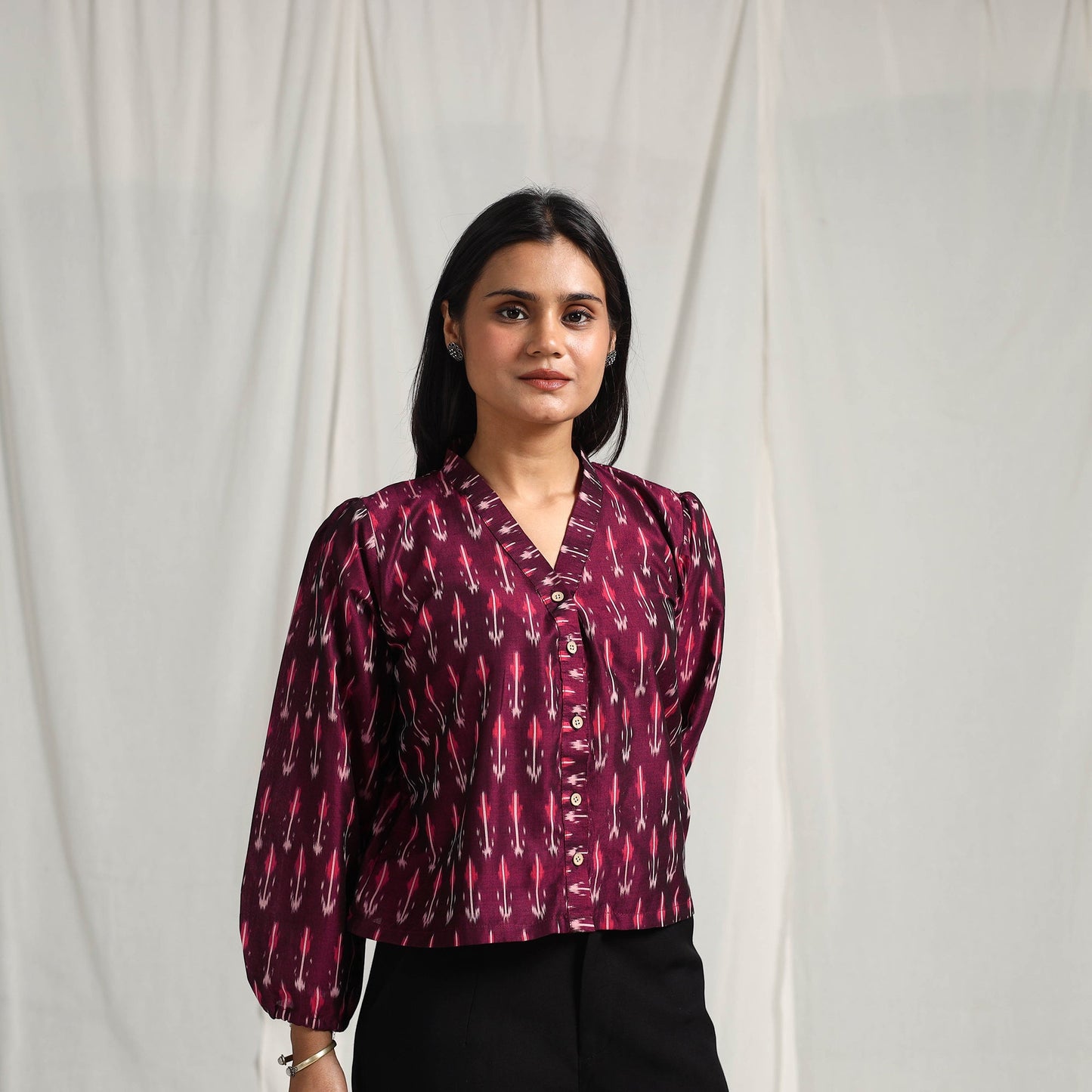 Purple Mercerised Cotton Pochampally Ikat Crop Top