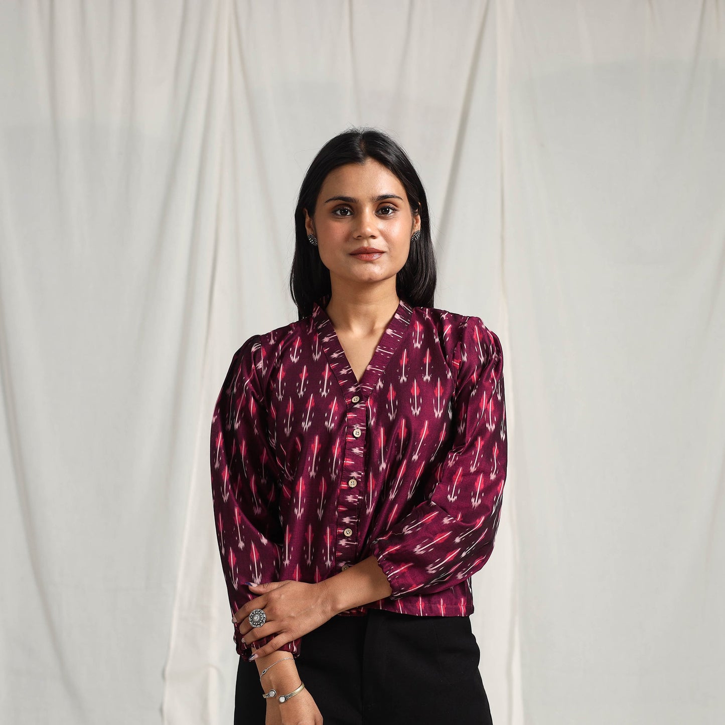Purple Mercerised Cotton Pochampally Ikat Crop Top