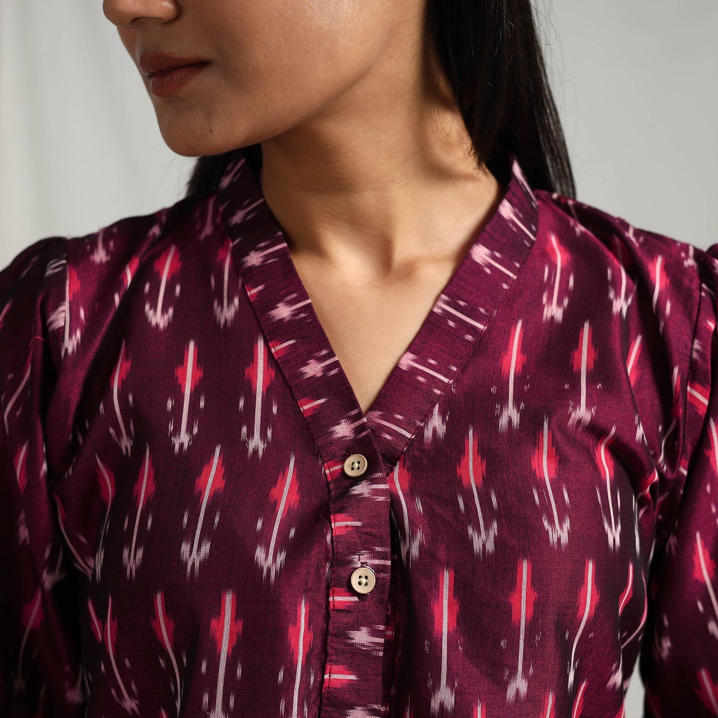 Purple Mercerised Cotton Pochampally Ikat Crop Top