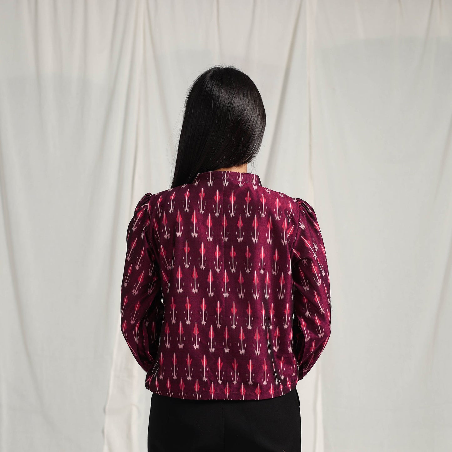 Purple Mercerised Cotton Pochampally Ikat Crop Top
