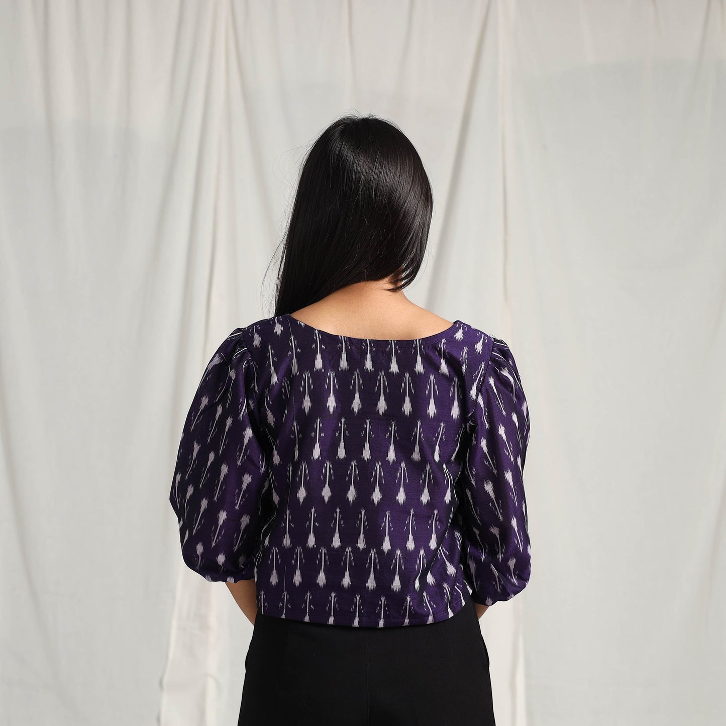 Purple Mercerised Cotton Pochampally Ikat Crop Top