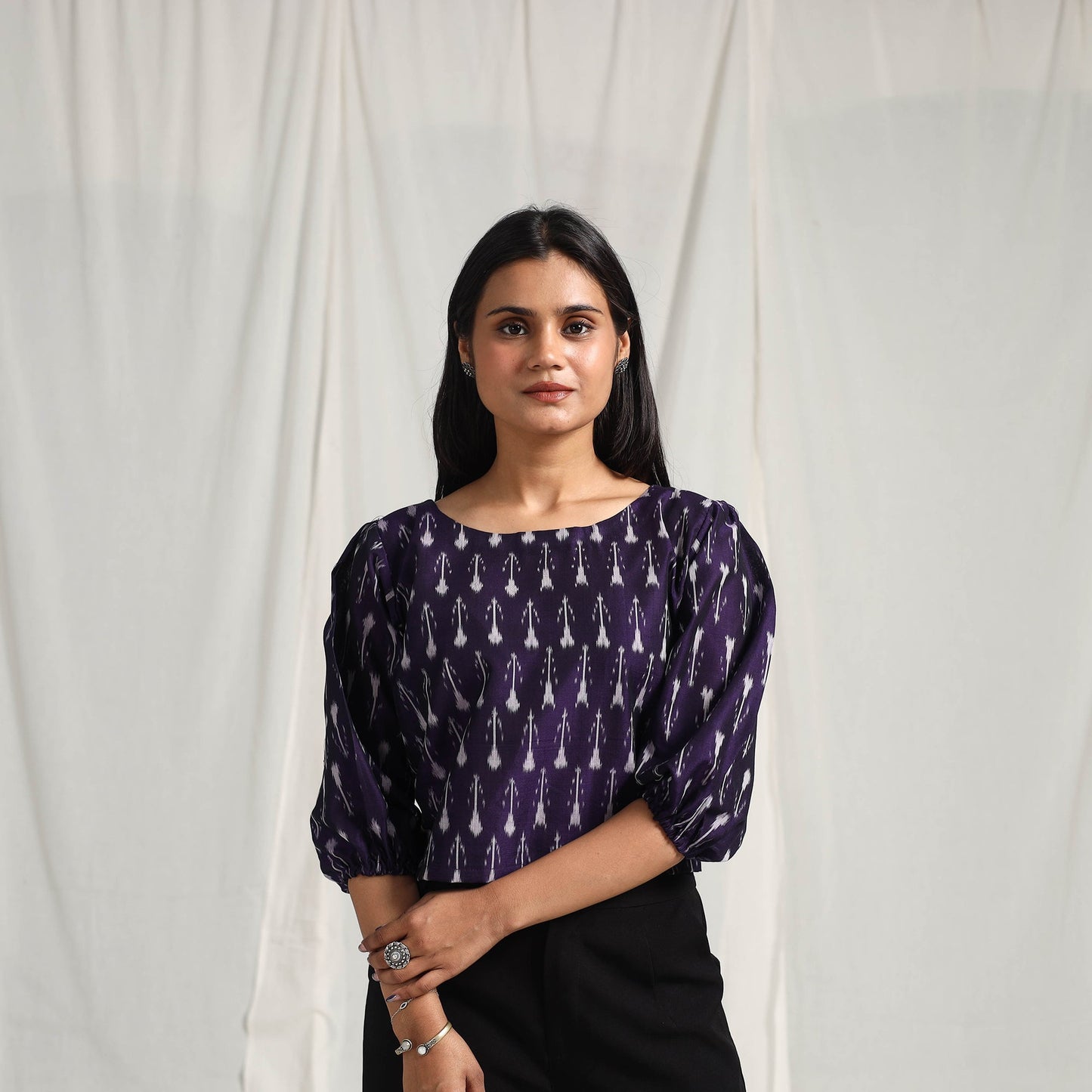 Purple Mercerised Cotton Pochampally Ikat Crop Top