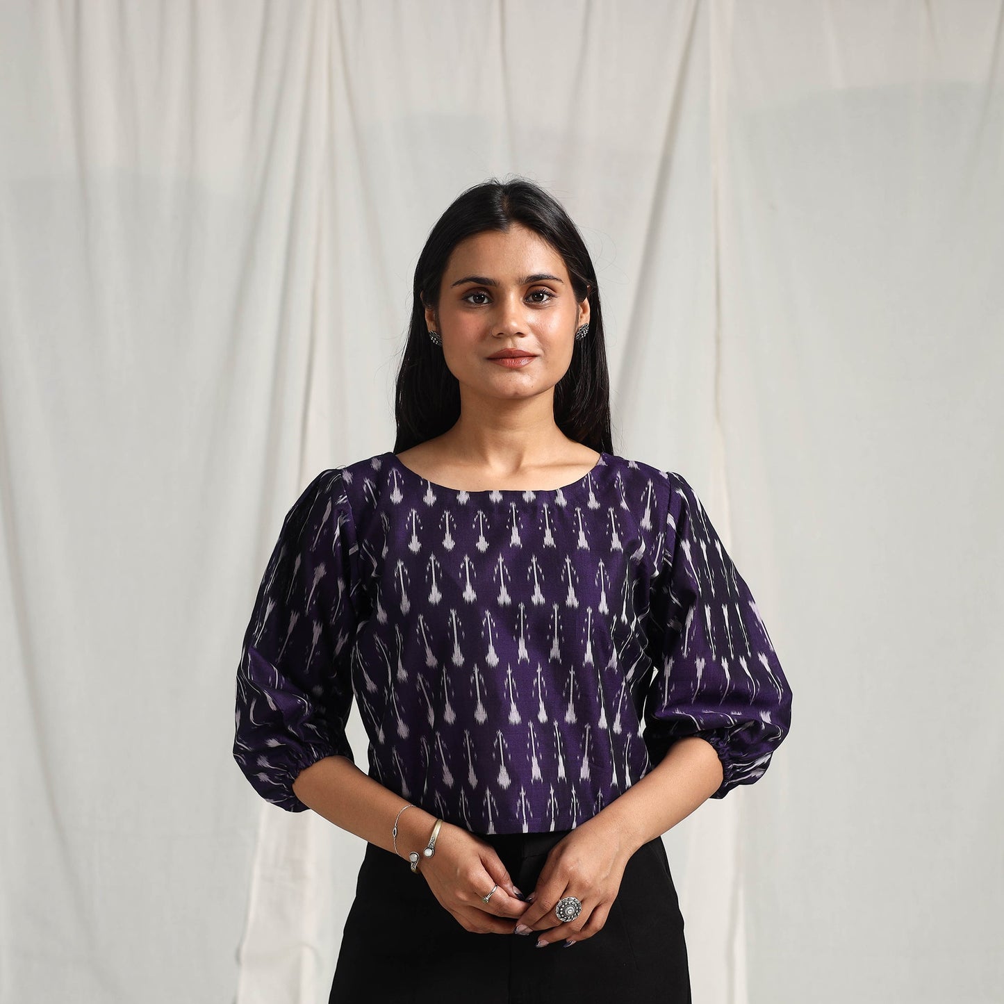 Purple Mercerised Cotton Pochampally Ikat Crop Top