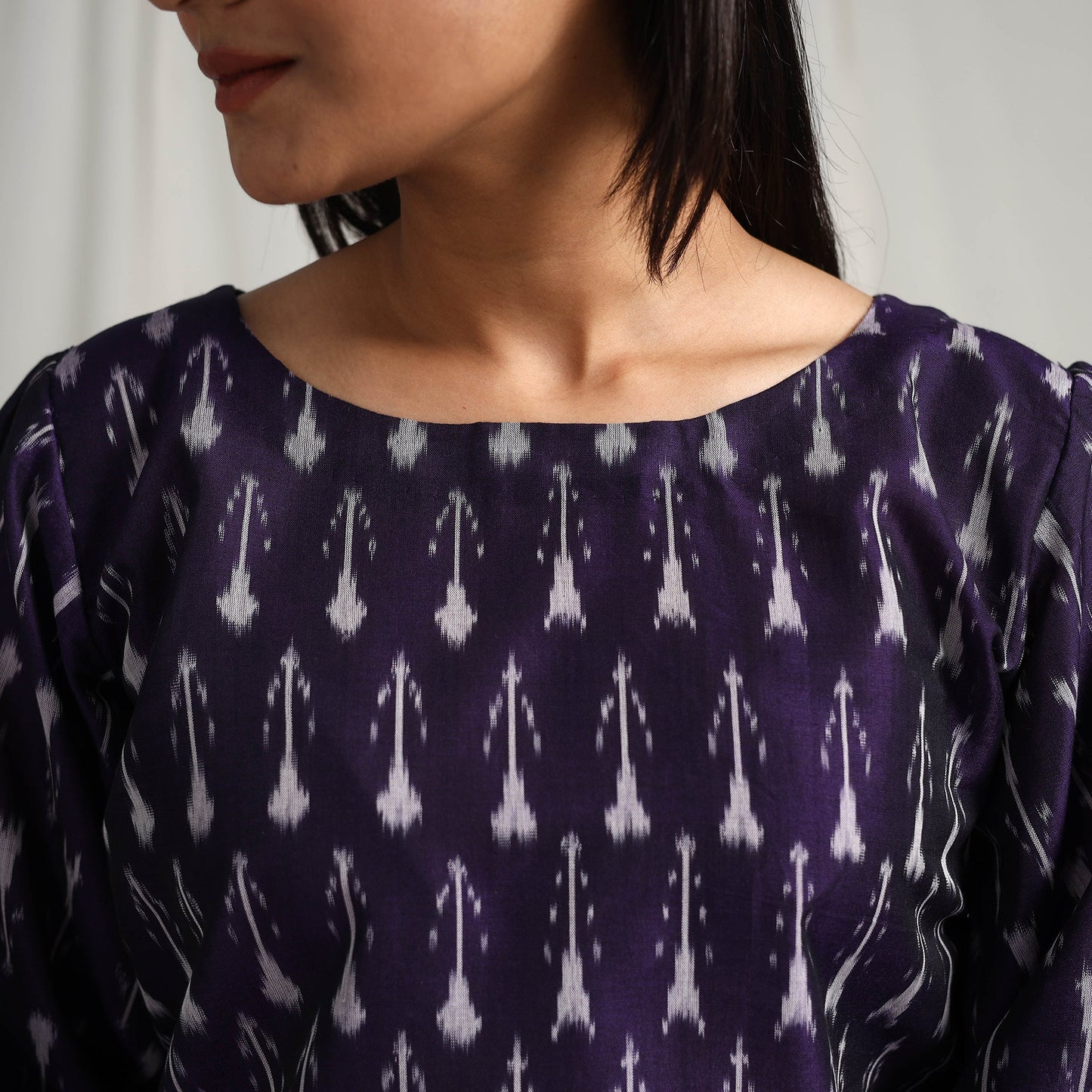 Purple Mercerised Cotton Pochampally Ikat Crop Top